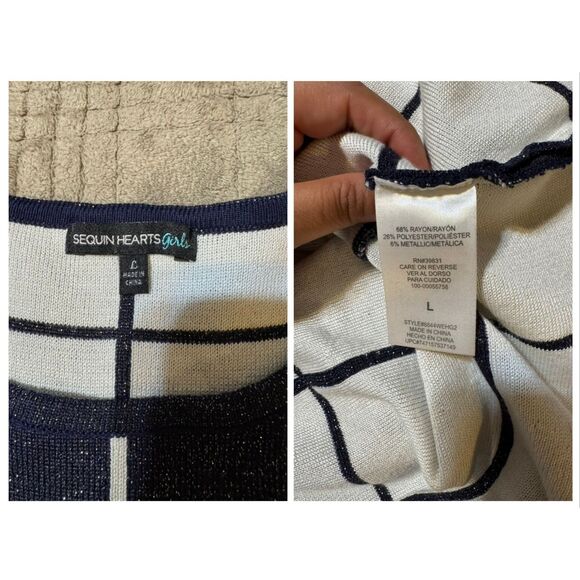 Sequin hearts girls black and white grid-pattern fit and flare sweater dress L - Picture 6 of 6